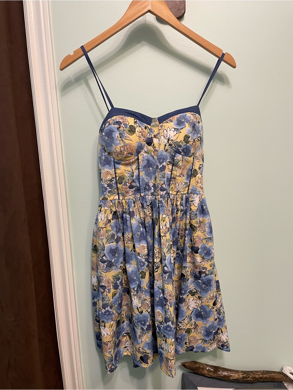 Blue & Yellow Floral Sundress with Sweetheart Neckline